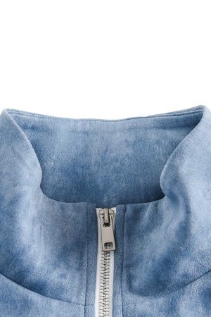 Concert Outfit Retro Contrast Suede Track Jacket