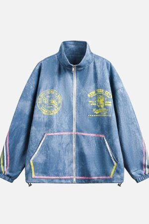 Concert Outfit Retro Contrast Suede Track Jacket