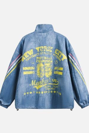 Concert Outfit Retro Contrast Suede Track Jacket