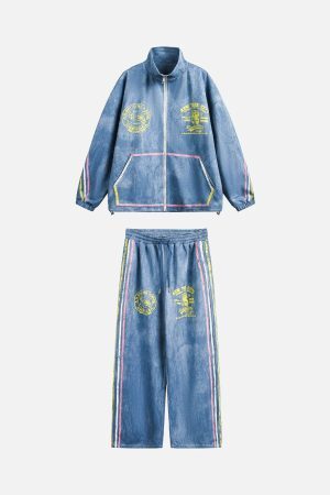 Concert Outfit Retro Contrast Suede Track Pants