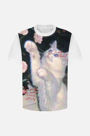 Concert Outfit Retro Cute Cat Print T-Shirt