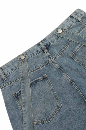 Concert Outfit Retro Detachable Strap Multi-Pocket Jeans