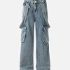 Concert Outfit Retro Detachable Strap Multi-Pocket Jeans