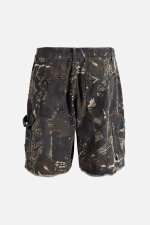 Concert Outfit Retro Distressed Camouflage Workwear Hip-Hop Shorts