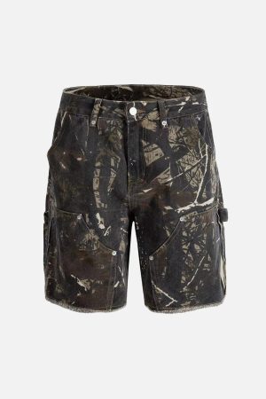 Concert Outfit Retro Distressed Camouflage Workwear Hip-Hop Shorts