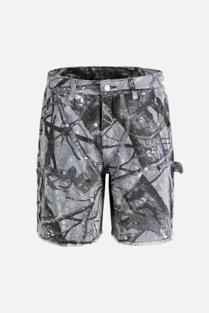 Concert Outfit Retro Distressed Camouflage Workwear Hip-Hop Shorts