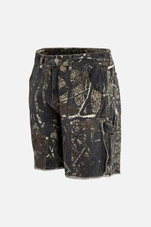 Concert Outfit Retro Distressed Camouflage Workwear Hip-Hop Shorts