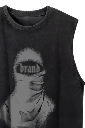 Concert Outfit Retro Distressed Character Print Street Rap Vest