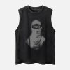 Concert Outfit Retro Distressed Character Print Street Rap Vest