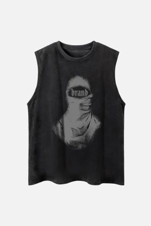 Concert Outfit Retro Distressed Character Print Street Rap Vest