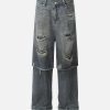 Concert Outfit Retro Distressed Faux Two-Piece Ripped Jeans