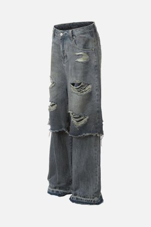 Concert Outfit Retro Distressed Faux Two-Piece Ripped Jeans