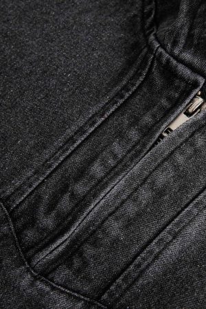 Concert Outfit Retro Distressed Washed Denim Hoodie