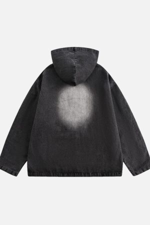 Concert Outfit Retro Distressed Washed Denim Hoodie