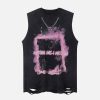 Concert Outfit Retro Distressed Washed Smoke Printed Vest