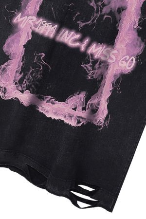 Concert Outfit Retro Distressed Washed Smoke Printed Vest