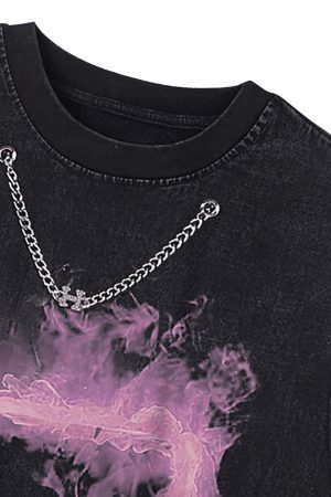 Concert Outfit Retro Distressed Washed Smoke Printed Vest