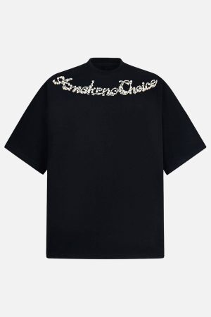 Concert Outfit Retro Embroidery Beaded Letter Print T-Shirt