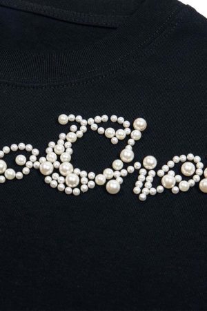 Concert Outfit Retro Embroidery Beaded Letter Print T-Shirt