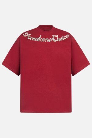 Concert Outfit Retro Embroidery Beaded Letter Print T-Shirt