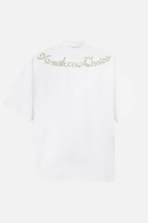 Concert Outfit Retro Embroidery Beaded Letter Print T-Shirt