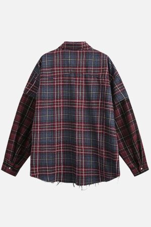 Concert Outfit Retro Faux Two-Piece Plaid Shirt