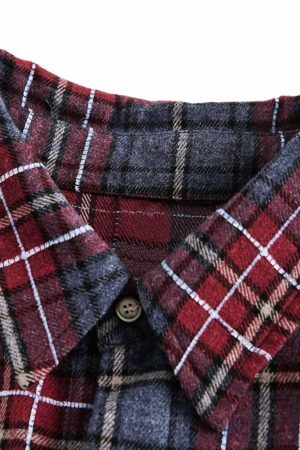 Concert Outfit Retro Faux Two-Piece Plaid Shirt