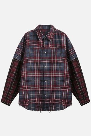 Concert Outfit Retro Faux Two-Piece Plaid Shirt