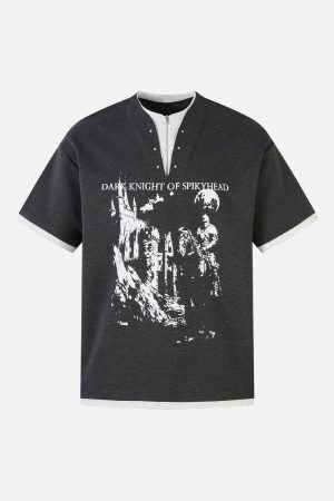 Concert Outfit Retro Faux Two-Piece Print T-Shirt