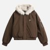 Concert Outfit Retro Fur Hooded Fleece Bomber Jacket