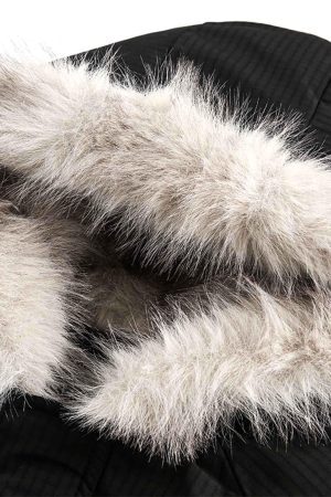 Concert Outfit Retro Fur Hooded Fleece Bomber Jacket