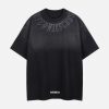 Concert Outfit Retro Gradient Letter Printed Washed Oversize T-Shirt