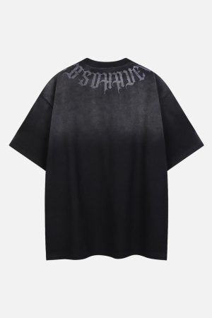 Concert Outfit Retro Gradient Letter Printed Washed Oversize T-Shirt