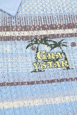 Concert Outfit Retro Gradient Striped Hollow POLO Shirt