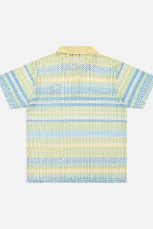 Concert Outfit Retro Gradient Striped Hollow POLO Shirt