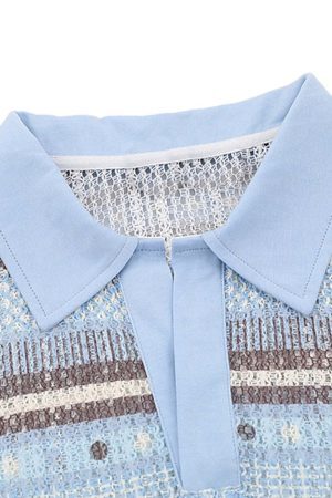 Concert Outfit Retro Gradient Striped Hollow POLO Shirt