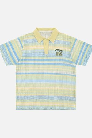 Concert Outfit Retro Gradient Striped Hollow POLO Shirt