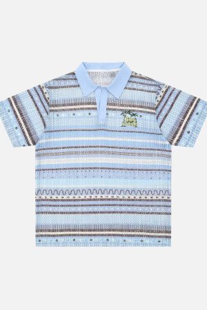 Concert Outfit Retro Gradient Striped Hollow POLO Shirt