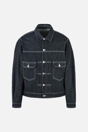 Concert Outfit Retro Heavy Washed Contrast Color Denim Jacket