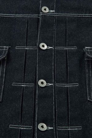 Concert Outfit Retro Heavy Washed Contrast Color Denim Jacket