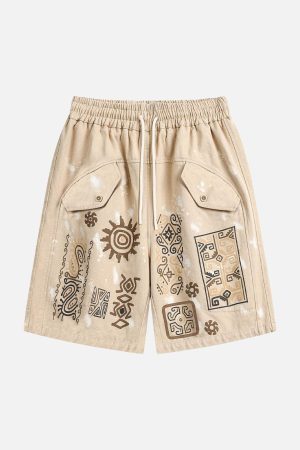 Concert Outfit Retro Hieroglyphic Pattern Hip-Hop Shorts