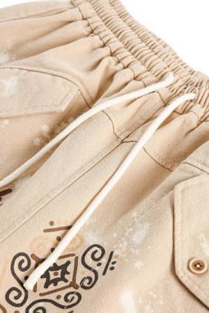 Concert Outfit Retro Hieroglyphic Pattern Hip-Hop Shorts