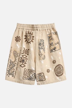 Concert Outfit Retro Hieroglyphic Pattern Hip-Hop Shorts