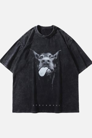 Concert Outfit Retro Hip-Hop Doberman Print T-Shirt