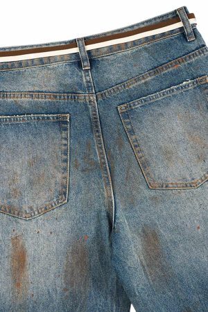 Concert Outfit Retro Ink-Splashed Ripped Jeans