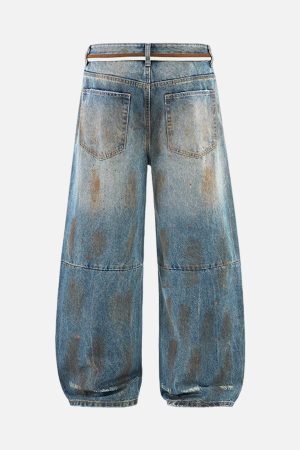 Concert Outfit Retro Ink-Splashed Ripped Jeans