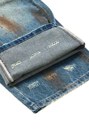 Concert Outfit Retro Ink-Splashed Ripped Jeans