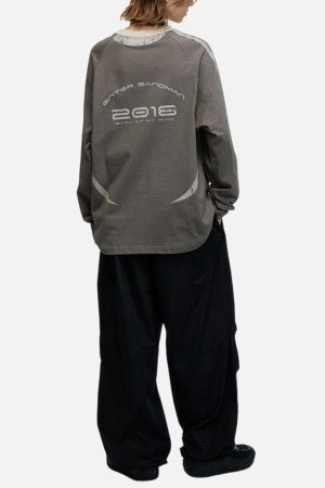 Concert Outfit Retro Jersey  Oversized Long Sleeves T-Shirt