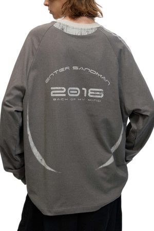 Concert Outfit Retro Jersey  Oversized Long Sleeves T-Shirt