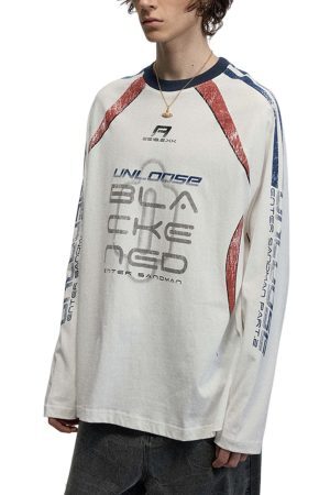 Concert Outfit Retro Jersey  Oversized Long Sleeves T-Shirt